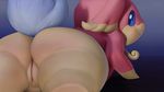  2016 audino big_butt blue_eyes butt clitoris female feral fur happy huge_butt nintendo overweight pienji pink_fur pok&eacute;mon pussy simple_background slightly_chubby smile solo video_games 