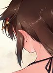  bikini_top brown_hair close-up commentary_request ears facing_away from_behind hair_flaps hair_ornament halter_top halterneck highres kantai_collection nape neck remodel_(kantai_collection) shigure_(kantai_collection) solo string_bikini sweat umakuchi_shouyu 