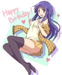  happy_birthday heart hinata_yukari long_hair mel_(melty_pot) open_mouth purple_eyes purple_hair scarf skirt smile solo thighhighs yuyushiki 