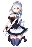  ace_of_spades apron blue_dress blue_eyes boots braid card dress image_sample izayoi_sakuya knife maid maid_headdress puffy_short_sleeves puffy_sleeves rinaka_moruchi short_sleeves silver_hair smile solo thighhighs touhou twin_braids twitter_sample zettai_ryouiki 