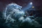  detailed_background equine hooves horse lighthouse mammal moon night open_mouth outside sky solo teeth water wolnir 