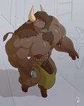  anthro bovine bulge cattle chest_tuft clothing flaccid horn hyper hyper_muscles hyper_penis male mammal muscular penis smile solo standing tuft underwear whatinsomnia 