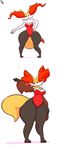  anthro big_breasts braixen breasts clothing delphox female hand_on_hip immortalstar inner_ear_fluff multiple_images nintendo nipple_slip nipples open_mouth orange_eyes pok&eacute;mon pok&eacute;morph smile standing thick_thighs video_games white_backgorund wide_hips 