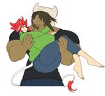  animal_humanoid anthro bovine cabigoola cattle clothed clothing cow_humanoid duo female horn hug humanoid larger_male male male/female mammal muscular overweight size_difference smile 