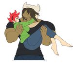  anthro bovine cabigoola cattle clothed clothing duo female horn hug human human_on_anthro interspecies larger_male male male/female mammal muscular overweight size_difference smile 