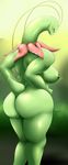  2016 absurd_res amber_eyes antennae anthro anthrofied big_breasts big_butt blush breasts butt female green_nipples green_skin hi_res hurikata looking_at_viewer meganium nintendo nipples pok&eacute;mon pok&eacute;morph solo thick_thighs video_games 