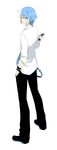  1boy blue_hair blue_necktie full_body looking_at_viewer male_focus matsuda_toki matsudappoiyo multicolored_hair necktie official_art pants red_eyes shirt shoes simple_background solo streaked_hair transparent_background utau white_hair white_shirt wristband 