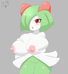 big_breasts breast_squish breasts female humanoid kirlia large_breast nintendo nipples open_mouth pok&eacute;mon pseudo_clothing pussy red_eyes sblueicecream simple_background solo video_games 