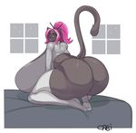  anthro bed big_breasts big_butt breasts butt cabigoola clothing eyewear feline female glasses huge_breasts huge_butt hyper hyper_breasts kneeling legwear looking_at_viewer mammal obese overweight solo thick_thighs thigh_highs 