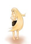  1girl artist_request ass barefoot bike_shorts blonde_hair breasts gym_leader koruni_(pokemon) long_hair looking_at_viewer looking_back no_bra pokemon pokemon_(anime) pokemon_(game) pokemon_xy solo topless very_long_hair 