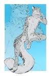  2016 anthro dagger_leonelli feline fur green_eyes grey_fur kieran leopard male mammal nude sitting smile snow_leopard solo white_fur 