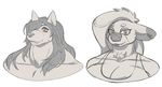  ambiguous_gender anthro big_breasts breasts cabigoola canine clothed clothing duo female huge_breasts koala looking_at_viewer mammal marsupial monochrome 