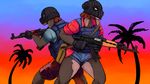  absurd_res ak-47 anthro armor assault_rifle breasts brown_hair cleavage clothed clothing colored donk donk_sis donkey duo equine female gun hair hi_res hladilnik long_ears male mammal mask ranged_weapon rifle weapon 