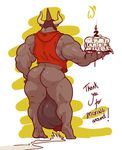  anthro balls big_balls bovine cake cattle clothed clothing flaccid food horn huge_balls hyper hyper_balls hyper_penis male mammal penis solo standing whatinsomnia 