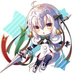  :o ahoge bell bow capelet chibi christmas commentary_request fate/grand_order fate_(series) gloves hair_bow hair_ribbon headpiece jeanne_d'arc_(fate)_(all) jeanne_d'arc_alter_santa_lily jpeg_artifacts navy_blue_legwear platinum_blonde_hair polearm ribbon santa_costume solo spear star striped striped_bow striped_ribbon toosaka_asagi v-shaped_eyebrows weapon white_capelet white_santa_costume yellow_eyes 