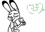  2016 anthro blush clothed clothing dialogue disney engagement_ring english_text eyes_closed female inkyfrog judy_hopps lagomorph mammal proposal rabbit restricted_palette ring simple_background smile solo text unseen_character white_background zootopia 