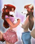  2016 amber_eyes anthro black_nose blue_eyes blush breasts brown_fur brown_hair brown_nose bulge cainethelongshot canine clothed clothing coon duo erection female forced_grope fur grope hair legwear long_hair maddy madeline male male/female mammal markings open_mouth puffy_ears puffy_tail raccoon rhys simple_background skirt smile standing tongue topless white_fur wolf 