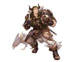  bird blonde_hair brown_eyes dagger draph full_body fur_trim gloves granblue_fantasy hood horns male_focus minaba_hideo official_art pavidus sandals shield solo teeth transparent_background weapon 