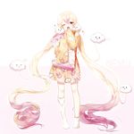  ;o absurdly_long_hair animal_print asymmetrical_legwear bad_id bad_pixiv_id blonde_hair blush bunny_print character_name cloud_hair_ornament cloud_print drowsy frilled_pillow frills full_body gradient gradient_hair hair_between_eyes hair_ornament hand_to_own_mouth highres kneehighs legs_apart lepoule long_hair long_sleeves looking_at_viewer mahou_shoujo_ikusei_keikaku mahou_shoujo_ikusei_keikaku_unmarked multicolored_hair nemurin no_pants no_shoes one_eye_closed outline pajamas pillow pink_background pink_hair print_pajamas purple_eyes red_eyes sleeves_past_wrists smile socks solo standing twintails two-tone_background very_long_hair white_background white_legwear yawning 