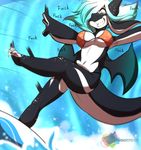  2016 beach big_breasts bikini black_skin blue_eyes blue_hair breasts cetacean clothed clothing dragon english_text female hair hybrid mammal marine open_mouth orca penelope rainbowscreen seaside simple_background surf swimsuit text whale wings 
