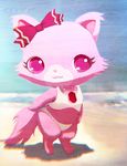  absurd_res beach bikini cat clothing cute feline female fluffy fluffy_tail fur garnet_(jewelpet) hi_res jewelpet mammal pink_eyes pink_fur pose ribbons sanrio seaside seductive swimsuit wood のこぽ 