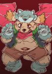  2017 anthro belly canine clothing cusith dog gloves halloween holidays humanoid_hands kota&acute; male mammal navel overweight overweight_male red_eyes scarf shorts simple_background solo tokyo_afterschool_summoners video_games 