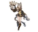  animal_ears breasts claw_(weapon) claws erune fangs full_body gloves granblue_fantasy grey_hair hair_between_eyes looking_at_viewer medium_breasts minaba_hideo official_art open_mouth red_eyes sen_(granblue_fantasy) skirt smile solo transparent_background weapon 