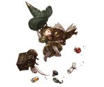  ahoge apple bag book boots bottle feathers food freckles fruit full_body granblue_fantasy harvin hat male_focus minaba_hideo norcel official_art open_mouth orange_eyes orange_hair pointy_ears solo transparent_background wizard_hat 