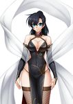  arm_strap arms_at_sides bangs bare_shoulders black_dress black_hair blue_eyes breasts bridal_gauntlets china_dress chinese_clothes cleavage cleavage_cutout closed_mouth collarbone covered_navel cowboy_shot dress earrings fishnet_legwear fishnets fuuma_tokiko hagoromo hair_between_eyes halterneck high_ponytail highleg highleg_dress hips hoop_earrings impossible_clothes impossible_dress jewelry kagami_hirotaka large_breasts legs_together light_smile long_hair long_sleeves looking_at_viewer official_art panties panty_straps pantylines pelvic_curtain ponytail revealing_clothes see-through shawl side-tie_panties side_cutout simple_background sleeveless sleeveless_dress smile solo standing string_panties taimanin_(series) taimanin_asagi taimanin_asagi_kessen_arena thighhighs turtleneck underwear white_background 