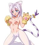  1girl blush digimon female gloves nude pussy smile tail tailmon uncensored 