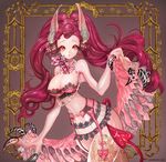 2016 absurdres animal_ears artist_name bad_anatomy bad_id bad_pixiv_id bat bat_ears black_nails breasts brown_eyes candlefish claws earrings garter_straps heart highres jewelry large_breasts long_hair looking_at_viewer midriff monster_girl nail_polish necklace original solo tail 