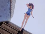  1girl animated animated_gif barefoot breasts collarbone dutch_angle eyes_closed feet hand_on_head hand_on_own_head long_hair maison_ikkoku navel nightgown nipples panties red_hair roppongi_akemi see-through solo stairs toes walking yawning 