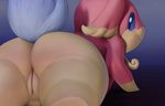 2016 audino big_butt blue_eyes butt clitoris female feral fur happy huge_butt indigo_eyes nintendo overweight pienji pink_fur pok&eacute;mon pussy simple_background slightly_chubby smile solo video_games 