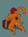  aged_down anthro anus backpack backsack balls barefoot bent_over butt cub flat_colors gift hand_on_butt inviting kneeling looking_at_viewer looking_back male mammal mistletoe monkey noke nokemy nude perineum plant primate raised_tail rear_view signature young 