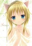  animal_ears bangs blonde_hair blue_eyes blush breasts cat_ears collarbone commentary_request curtains light_smile looking_at_viewer medium_breasts minatsuki_alumi original see-through short_hair_with_long_locks solo upper_body window 