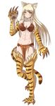  abs animal_ears bare_shoulders blonde_hair blush breasts claws eyebrows_visible_through_hair full_body highres jinko_(monster_girl_encyclopedia) loincloth long_hair looking_at_viewer medium_breasts monster_girl monster_girl_encyclopedia navel original paws slit_pupils solo stomach striped_tail tail tiger_girl tiger_paws tiger_stripes tiger_tail toned transparent_background twistedscarlett60 very_long_hair whisker_markings yellow_eyes 