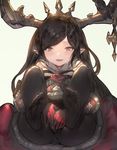  aos arulumaya black_hair black_legwear blush brown_eyes covering covering_crotch fake_horns feet granblue_fantasy harvin long_hair looking_at_viewer mole mole_under_eye no_shoes open_mouth pantyhose pointy_ears smile solo 