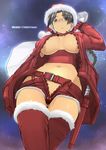  alternate_costume belt black_hair blush boots braid breasts brown_eyes christmas cleavage fur_trim glasses gloves hat hoshina_tomoko large_breasts long_hair looking_at_viewer merry_christmas outdoors red_gloves sack santa_costume santa_hat short_shorts shorts single_braid sky solo star thighhighs to_heart tsuina weapon 