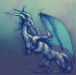  ambiguous_gender blue_background blue_theme claws colored_sketch dragon feral horn membranous_wings simple_background solo wings zenirix 