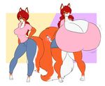  anthro big_breasts breasts canine clothed clothing duo female fox huge_breasts hyper hyper_breasts kaboozle looking_at_viewer mammal potion smile standing thick_thighs 