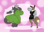  aggron anthro big_breasts breasts clothed clothing duo eevee female huge_breasts hyper hyper_breasts kaboozle male nintendo obese overweight pok&eacute;mon smile standing video_games 