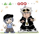  \n/ bangs baseball_cap beamed_sixteenth_notes black_eyes black_hat capri_pants chain chain_necklace eyewear_on_head gameplay_mechanics gold_chain grass grey_eyes grey_hair guzma_(pokemon) hat hood hoodie keriage male_focus multicolored_hair multiple_boys musical_note pants parappa_the_rapper parody pokemon pokemon_(game) pokemon_sm shirt silver_hair simple_background sixteenth_note striped striped_shirt style_parody sunglasses sweatpants swept_bangs t-shirt two-tone_hair watch white_background you_(pokemon) 