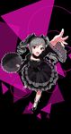  :d arms_up bow canzhajiang choker drill_hair from_above gothic_lolita hair_bow hair_ribbon highres idolmaster idolmaster_cinderella_girls kanzaki_ranko lolita_fashion long_hair looking_at_viewer open_mouth reaching red_eyes ribbon silver_hair smile solo twin_drills twintails 