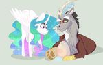  antlers discord_(mlp) draconequus duo egg equine feathered_wings feathers female feral friendship_is_magic fur hair horn male mammal multicolored_hair my_little_pony princess_celestia_(mlp) red_eyes unicorn white_fur winged_unicorn wings 
