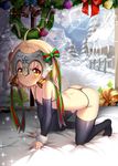  :t ahoge all_fours ass bangs bare_shoulders bell black_bra black_legwear black_panties blonde_hair blurry blush bow bra candy candy_cane christmas_ornaments christmas_wreath closed_mouth detached_sleeves eyebrows_visible_through_hair fate/grand_order fate_(series) fence flat_chest food full_body fur_trim hair_bow hair_ribbon headpiece highres jeanne_d'arc_(fate)_(all) jeanne_d'arc_alter_santa_lily kashi_kosugi light_particles looking_at_viewer no_shoes on_bed painting_(object) panties pout ribbon shiny shiny_clothes shiny_skin short_hair signature skindentation snow solo sparkle star string_bra string_panties thighhighs thong underwear underwear_only v-shaped_eyebrows winter wrist_cuffs yellow_eyes 