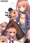  &gt;_o 5girls anger_vein armband artist_name black_gloves black_legwear chibi crossed_arms girls_frontline gloves hair_ornament highres long_hair multiple_girls one_eye_closed one_side_up pink_hair purple_eyes simple_background sitting solo spoken_anger_vein st_ar-15_(girls_frontline) standing thighhighs white_background xanax025 
