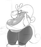  anthro bandage big_breasts braces breasts buckteeth cleavage clothed clothing conditional_dnp eyewear female freckles glasses goodra greyscale huge_breasts monochrome nintendo overweight overweight_female pok&eacute;mon pok&eacute;morph solo teeth thick_thighs video_games xopachi 