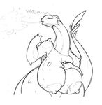  anthro areola big_breasts breasts daredemon7000 dragon female huge_breasts monochrome nipples nude obese overweight sketch smile smoke solo 