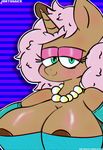  big_breasts blush breasts brown_fur equine eyeshadow female fur hair horn huge_breasts hyper hyper_breasts jewelry makeup mammal my_little_pony necklace pink_hair special_background tagme unicorn 