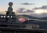  anglerfish bangs blue_jacket blurry brown_eyes brown_hair caterpillar_tracks cloud cloudy_sky commentary copyright_name cover cover_page cupola depth_of_field doujin_cover emblem english from_side fujibejifu girls_und_panzer ground_vehicle headset jacket long_sleeves military military_uniform military_vehicle motor_vehicle mountain nishizumi_miho ooarai_(emblem) ooarai_military_uniform panzerkampfwagen_iv school_uniform short_hair sky solo sunset tank tank_turret uniform 